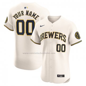 Camiseta Beisbol Hombre Milwaukee Brewers Primera Elite Personalizada Crema