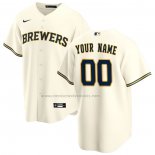 Camiseta Beisbol Hombre Milwaukee Brewers Primera Replica Personalizada Crema