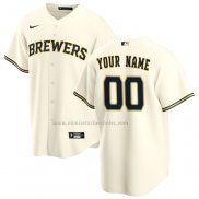 Camiseta Beisbol Hombre Milwaukee Brewers Primera Replica Personalizada Crema