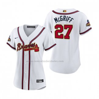 Camiseta Beisbol Mujer Atlanta Braves Fred Mcgriff 2022 Gold Program Replica Blanco