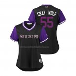 Camiseta Beisbol Mujer Colorado Rockies Jon Gray 2018 LLWS Players Weekend Gris Wolf Negro