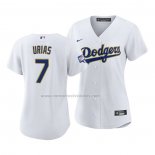 Camiseta Beisbol Mujer Los Angeles Dodgers Julio Urias 2021 Gold Program Replica Blanco