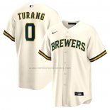 Camiseta Beisbol Hombre Milwaukee Brewers Brice Turang Primera Replica Crema