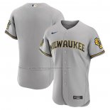 Camiseta Beisbol Hombre Milwaukee Brewers Road Autentico Gris