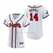 Camiseta Beisbol Mujer Atlanta Braves Adam Duvall 2022 Gold Program Replica Blanco