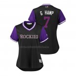 Camiseta Beisbol Mujer Colorado Rockies Garrett Hampson 2018 LLWS Players Weekend G Hamp Negro