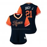 Camiseta Beisbol Mujer Detroit Tigers Jacoby Jones 2018 LLWS Players Weekend Juicy J Azul
