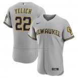 Camiseta Beisbol Hombre Milwaukee Brewers Christian Yelich Road Autentico Logo Gris