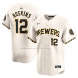 Camiseta Beisbol Hombre Milwaukee Brewers Rhys Hoskins Primera Limited Crema