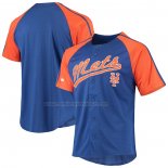 Camiseta Beisbol Hombre New York Mets Button Down Raglan Replica Azul