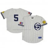 Camiseta Beisbol Hombre Santa Clara Leopardos 5 Rings & Crwns Mesh Button Down Replica Crema