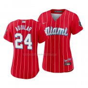 Camiseta Beisbol Mujer Miami Marlins Jesus Aguilar 2021 City Connect Sugar Kings Rojo